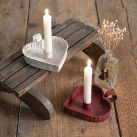 Set of Two Primitive Heart Taper Candle Holders