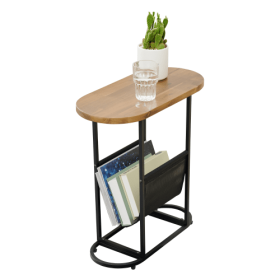 Acacia Oval Small Side Tables Living Room Small Space With Magazines Organizer Storage Space (Color: brown)