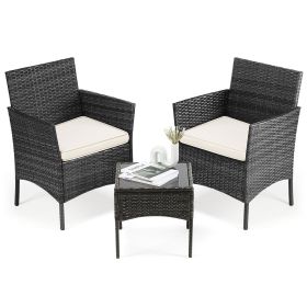 Patio Furniture Set 4 Pieces, Outdoor Furniture With Glass Table, Weaving Wicker Rattan Patio Chairs For Garden, Terrace, Porch, Lawns (Option: Threepiece setBK)