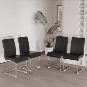 Modern Dining Chairs,PU Faux Leather High Back Upholstered Side Chair With C-shaped Tube Plating Metal Legs For Dining Room Kitchen Vanity Patio Club (Color: black)